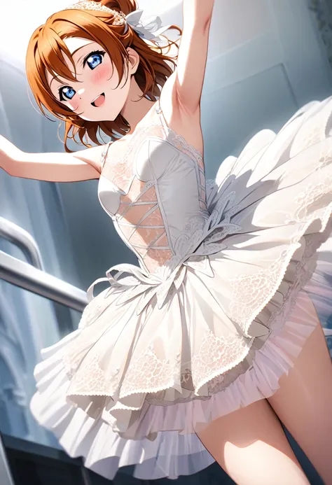 (((pixel perfect, perfect detail))), (((view from under the skirt, the crotch is visible,))), alone, alone girl, honoka kosaka, ...