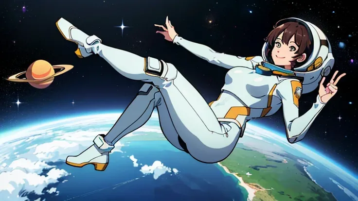 (((A woman doing a spacewalk in outer space))), (((20-year-oldの日本人女性))), Space Station, A boldly drawn illustration of a Japanese woman, as if drawn by a famous anime artist, (((Big hit illustration)), (8k, Highest quality). A stunning composition with out...