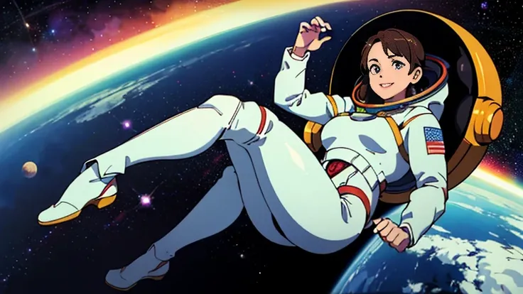 (((A woman doing a spacewalk in outer space))), (((20-year-oldの日本人女性))), Space Station, A boldly drawn illustration of a Japanese woman, as if drawn by a famous anime artist, (((Big hit illustration)), (8k, Highest quality). A stunning composition with out...