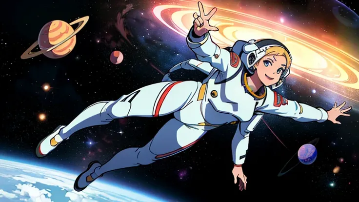 (((A woman doing a spacewalk in outer space))), (((20-year-oldの日本人女性))), Space Station, A boldly drawn illustration of a Japanese woman, as if drawn by a famous anime artist, (((Big hit illustration)), (8k, Highest quality). A stunning composition with out...