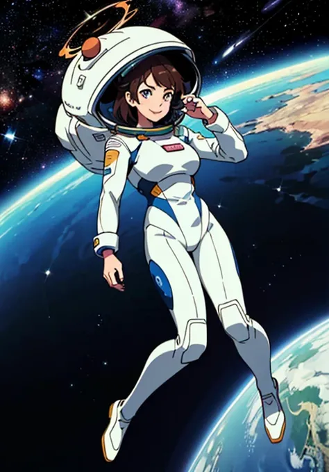 (((A woman doing a spacewalk in outer space))), (((20-year-oldの日本人女性))), Space Station, A boldly drawn illustration of a Japanese woman, as if drawn by a famous anime artist, (((Big hit illustration)), (8k, Highest quality). A stunning composition with out...