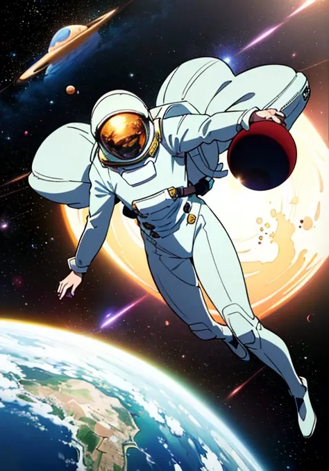 (((A woman doing a spacewalk in outer space))), (((20-year-oldの日本人女性))), Space Station, A boldly drawn illustration of a Japanese woman, as if drawn by a famous anime artist, (((Big hit illustration)), (8k, Highest quality). A stunning composition with out...