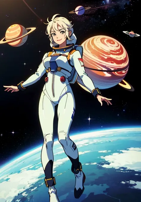 (((A woman doing a spacewalk in outer space))), (((20-year-oldの日本人女性))), Space Station, A boldly drawn illustration of a Japanese woman, as if drawn by a famous anime artist, (((Big hit illustration)), (8k, Highest quality). A stunning composition with out...