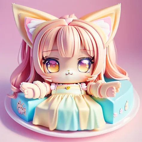 Anime - Style photo of a doll with cat ears and a dress, advanced digital chibi art, detailed digital art cute, cute anime catgirl, arte chibi, cute digital art, kawaii realistic portrait, fluffly!! chibi!!! catgirl, very beautiful anime cat girl, stylized...