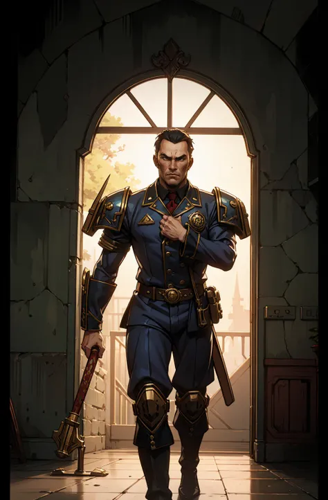 Clint Eastwood, in a warhammer 40k style comissar uniform, gaunt and old,