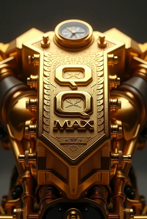 A golden colour Engine Valve with a logo of Q max written with Golden text and some features are also written with Engine Valve 