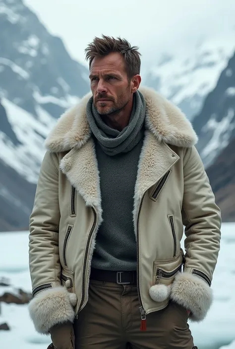 A man in white fur leather jackets 