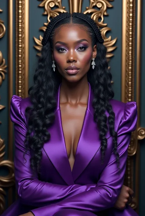 An Award-Winning Masterpiece in High Quality, HD, HDR, (photo realistic) Fine Art Photo Magazine in the Style of Intriguing Fine Art: Bold Purple Majesty: Embrace the regal beauty of bold purple with a striking gown or suit. Pair with makeup in contrasting...