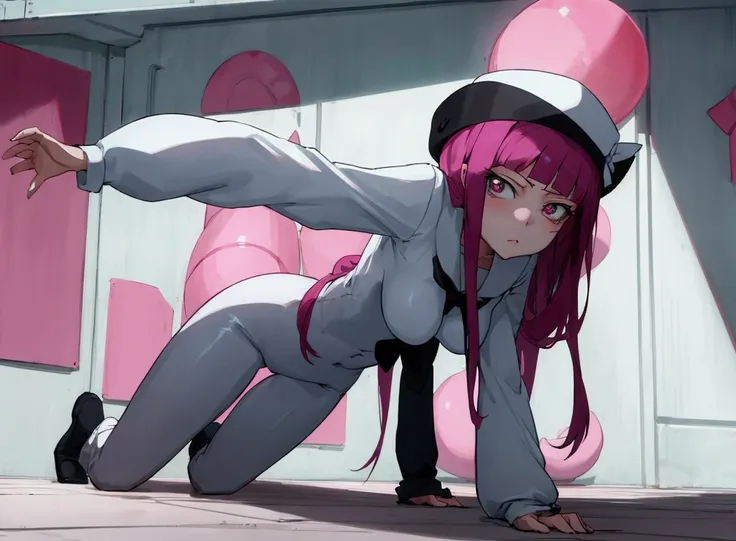 the girl shows her pussy to me, attention to the viewer, riruka dokugamine in a hat, stands on all fours sticking out his butt a...