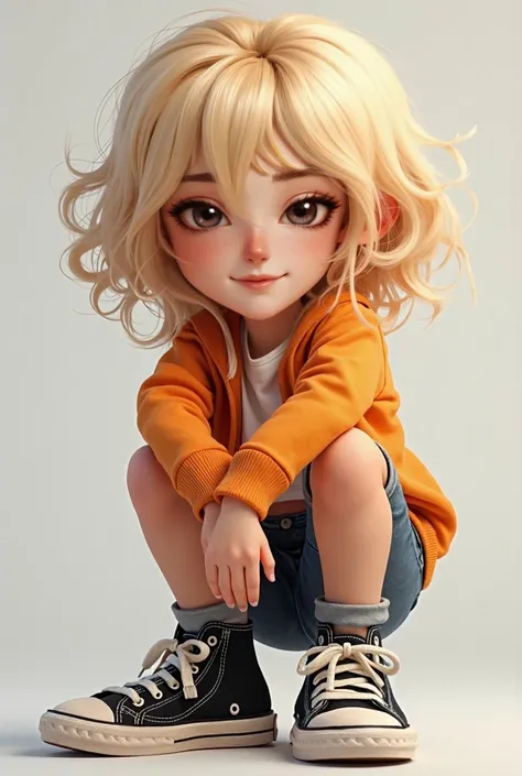 Change hair color to light blonde and sneakers color to black image prompt