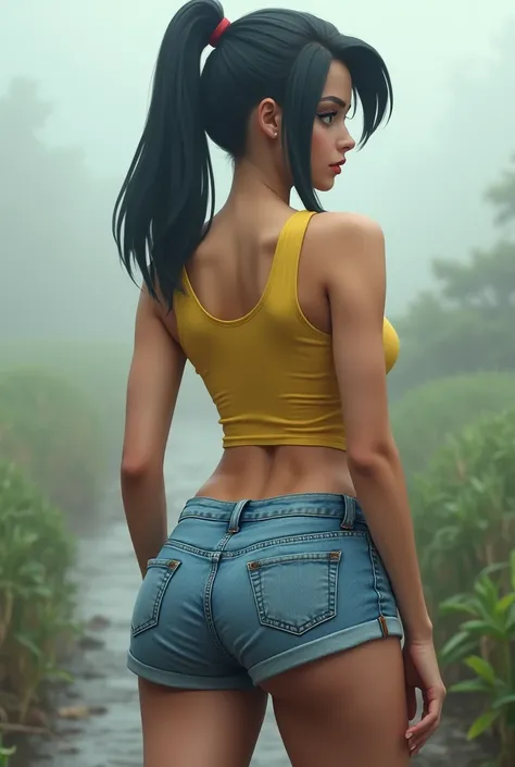 Misty from Pokemon,yellow Tanktop, tight jeans Shorts , ,from behind,bubble Butt , realistisch ,real photography,naughty, perfect face