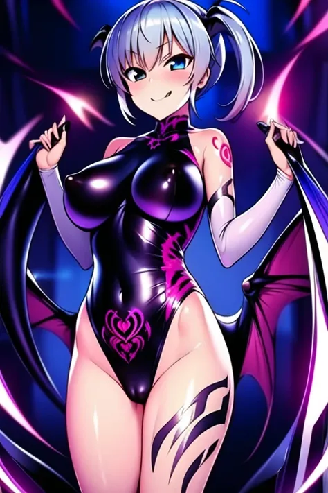 Ultra-high resolution, Ultra-high resolution, Ultra-high resolution, Ultra-high resolution, erotic、evildoer,Succubus,Succubus,Big Breasts、Blue Skin、Silver Hair,Pink tight leotard、Fallen into evil、Wicked Smile,My nipples are erect,Tattoo on belly,The tattoo...