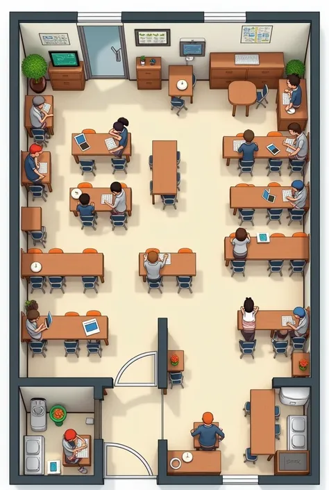 Floor plan of an Educational Cooperative, with 10 classrooms, 2 bathrooms 