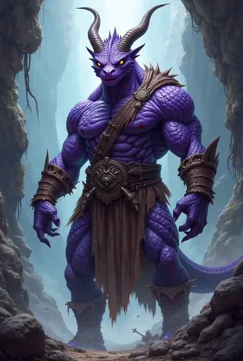 Purple Dragonborn，Wearing animal skin clothes