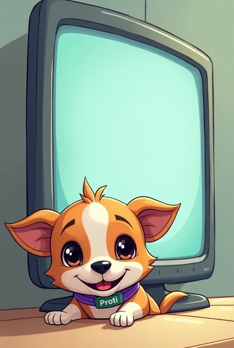 A chihuahua type pet, comical, interesting and fun coming out of the screen in the lower right corner seeing the user in a fun way, with a maximum of 3 colors, In 2 days, only his head appears from the bottom right of the screen., The head of that cartoon ...