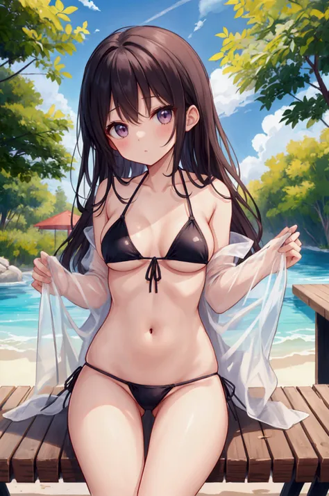 Girl、Looking at this、High leg bikini、Exposed Skin、Absolute area、Thighs、Outdoor、spread legs