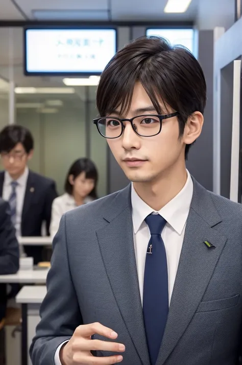 Beautiful Face、Japanese men、Glasses、suit、all back、office