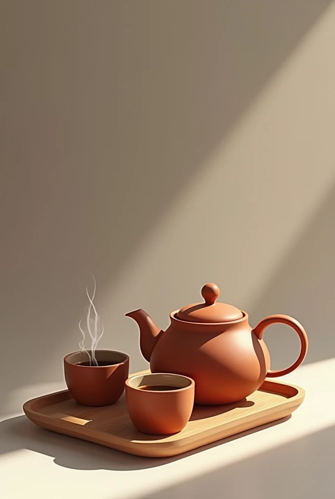 A teapot and two cups of coffee with a tray underneath them.