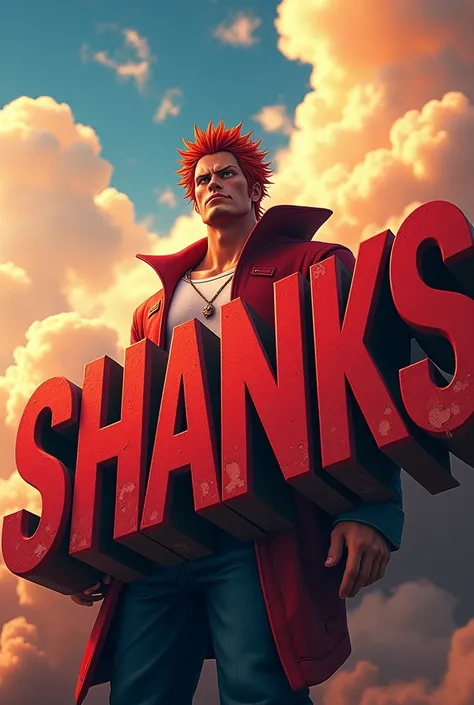 Create a 3D written text for me (Shanks), e atrás o Shanks de one piece bravo 