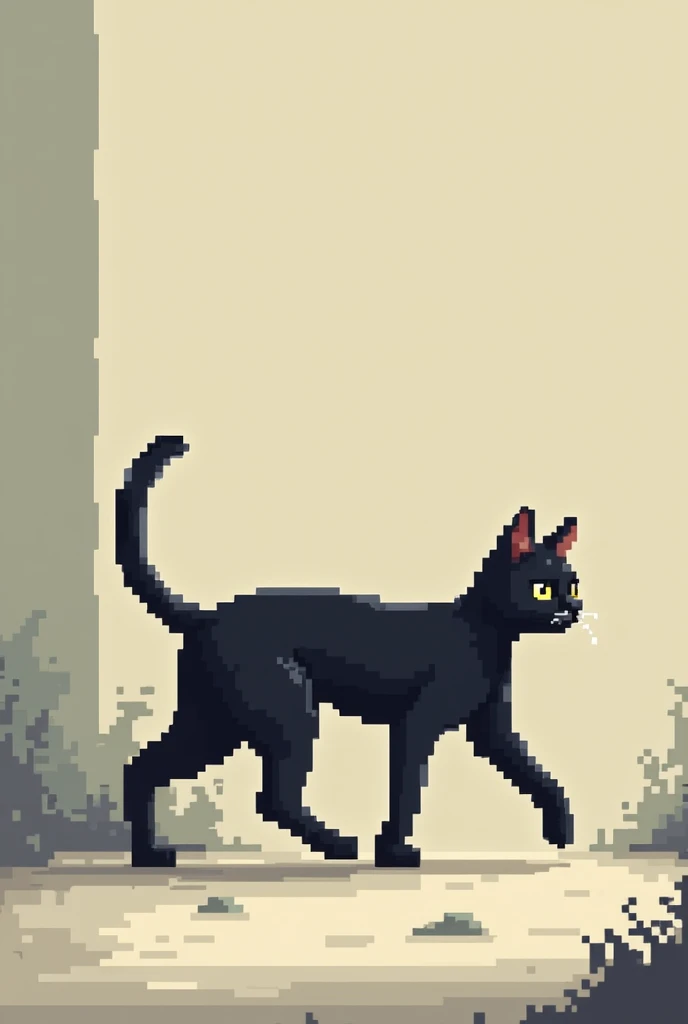 Pixel art black cat walking to the left