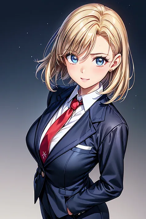 Girl posing for a photo, animeのcute女の子, ((One Girl)), ((Baby Face:1.3)), ((cute:1.3)), 
break 

#Clothing Accessories 
(((Navy blue business suit) : White dress shirt + (Red tie) + (Dark blue suit jacket) + (Navy blue suit slacks)), Black Loafers), 
(Red e...