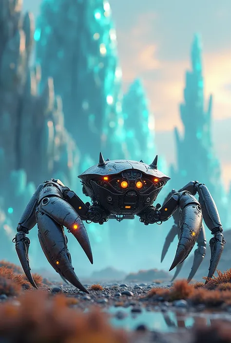 Image of a robot crab with an amazing background 