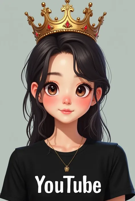 Create an image of a teenage girl&#39;s face with a crown and a black shirt with her name youtube