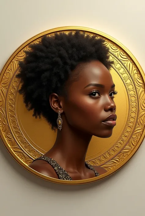 Create for me a realistic image of a gold coin with a black woman&#39;s face drawn on it