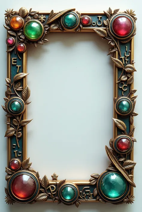 Chemistry themed rectangular frame with gems and decorations