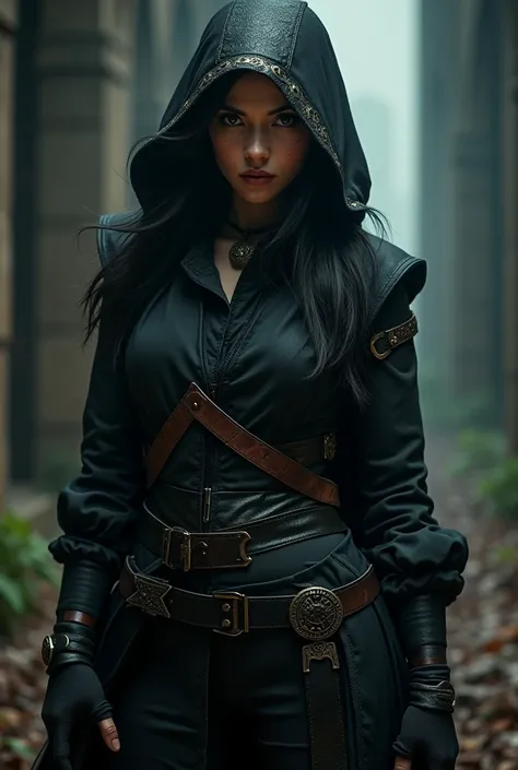 a female assassin, assassin, 1girl, beautiful detailed eyes, beautiful detailed lips, extremely detailed eyes and face, long eyelashes, assassin outfit, assassin gear, assassin pose, assassin action, dark and moody atmosphere, dramatic lighting, cinematic,...