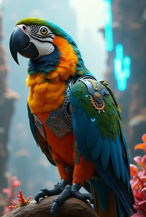 A normal macaw with advanced technologies at will as if it were a new world 