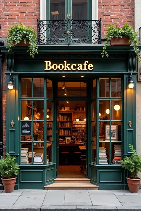 Facade of a bookstore coffee shop called "Bookcafe"