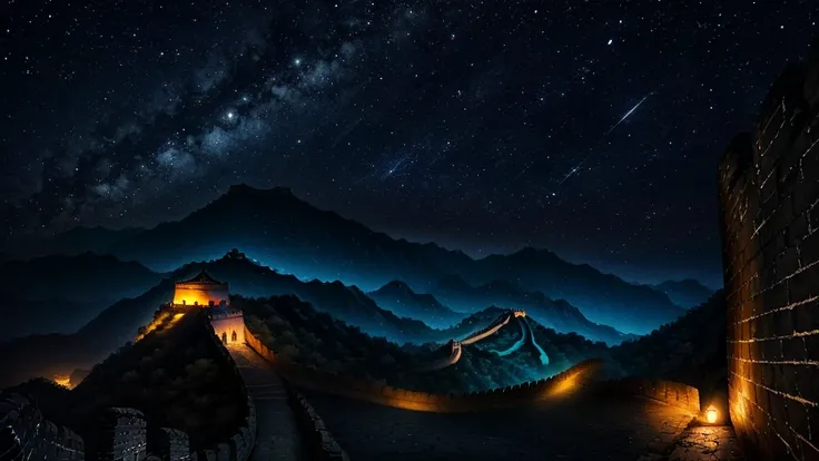 Great Wall,The dark blue night has some dreamy colors