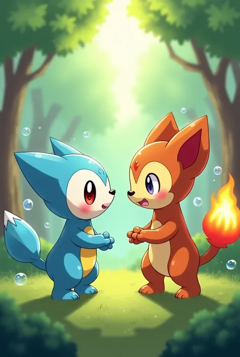 Frogie and chimchar the Pokemons seeing face to face