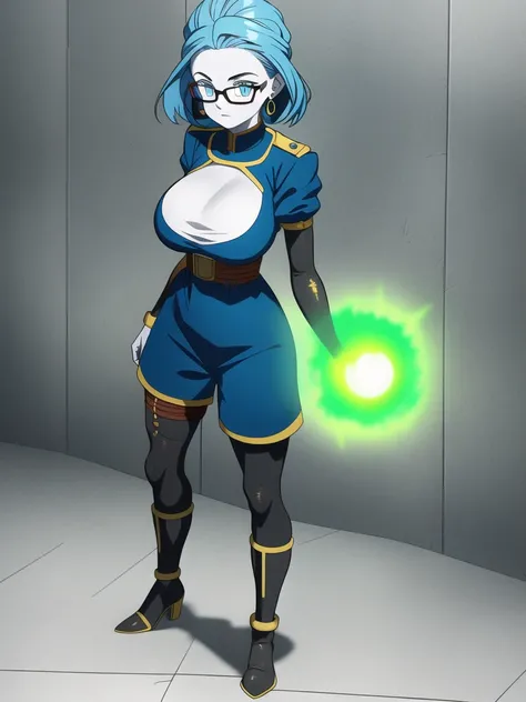 
dbsuper style, (extremely detailed CG unity 4k wallpaper),(masterpiece),(ultra quality),(ultra-detailed),(best illustration),(best shadow),(absurdres),(detailed background), 1girl, solo, round glasses, pale skin, breasts, pale alphine skin, topknot, milit...