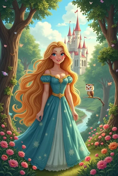 Make a photo based on the following story: A Kind & Beautiful Princess

Once upon a time, in a land far, far away, there was a beautiful princess named Lily. She lived in a grand castle that stood tall on a hill. The castle was surrounded by a big garden f...