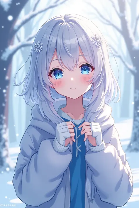 Please create a V-Tuber image with the following settings.。

### Yukino Rin (Yukino Rin)

**gender**: woman  
**height**: 158cm  
**character**: Kind and gentle、A little shy but strong-willed  
**What we liked**: anime、game  

**visual**:
- She has silvery...