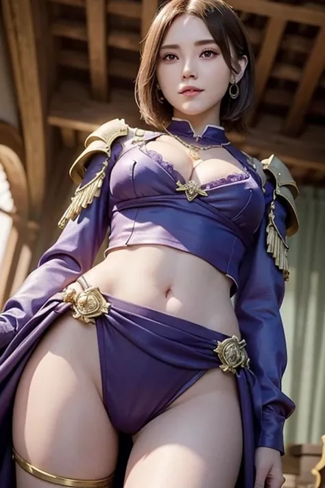 Short Bob Hair,Super Beauty,Arafed woman in purple costume posing with sword, super detailed Fantasy Characterss, 3d rendering character art 8k, ArtJam ; 3d unreal engine, Fantasy Costume, 4 k detail fantasy, 2. 5d cgi anime fantasy artwork, Stunning Armor...