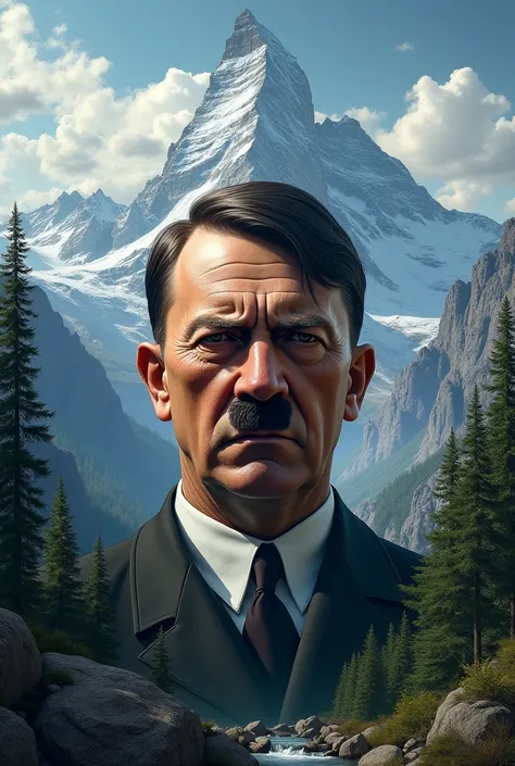 Adolf Hitler and background of beautiful mountains 