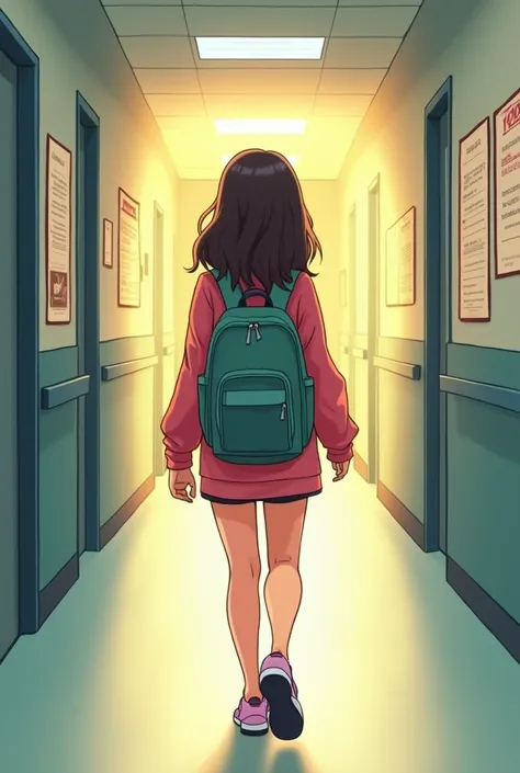 a teenage girl walking through the school hallway in a cartoon
