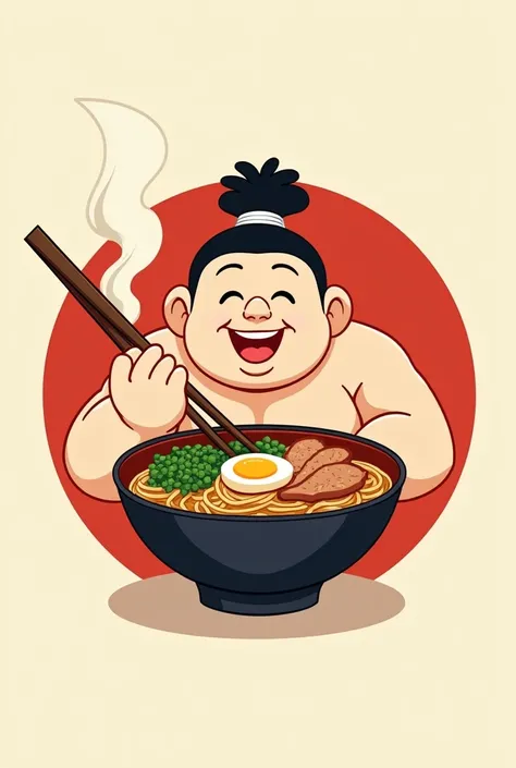 make a simple logo design sumo eating ramen (cartoon inspired with minimal designs perfectly inside the circle shape)