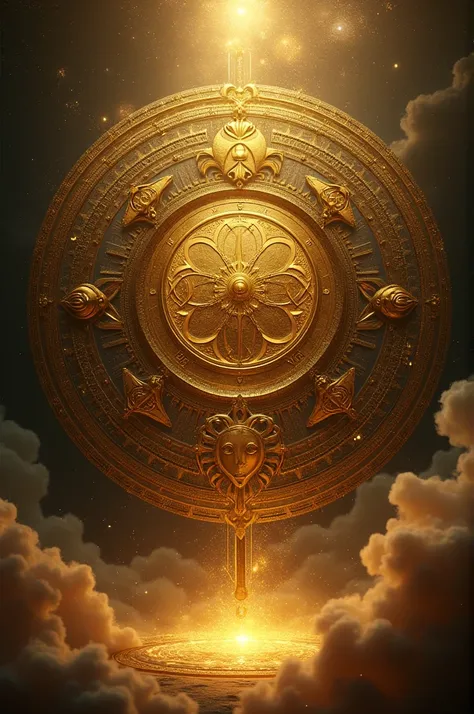 Gold celestial clock with mystic background
