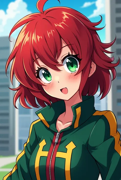 Girl with red hair and green eyes and freckles on her face Boku no Hero Academia