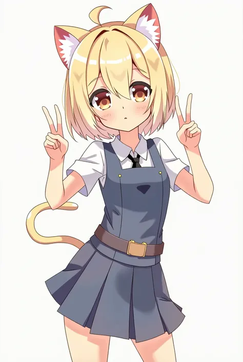 Cat ear　Small breasts　uniform　　Blonde　low length　Double Peace