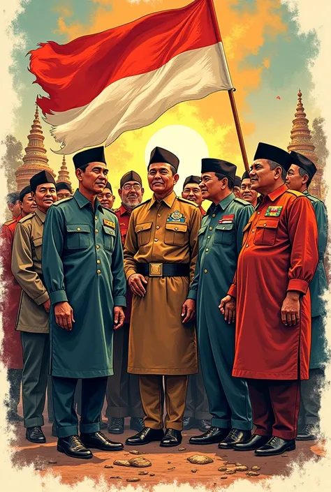 Make a doodle picture of the council with the theme of Indonesian independence