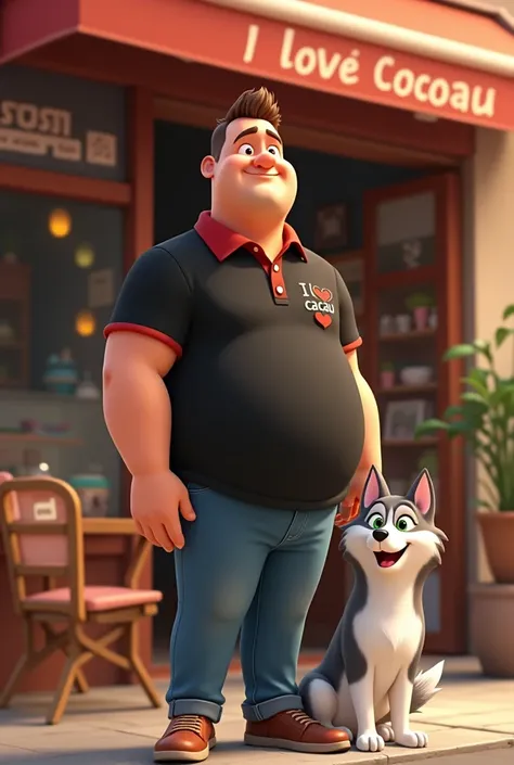 Create a man in disney anime from a 1,79 tall, average weight of 90kg, with a very small belly, white skin, soldier style hair, medium brown, very short with a low quiff in the front and a beard on the face, rounder face, brown eyes and a smile wearing a b...