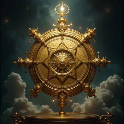 
Gold celestial clock with mysterious style background