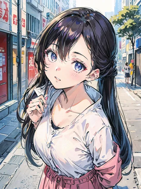 Anime illustration,With a girl,hair,eye,Street fashion