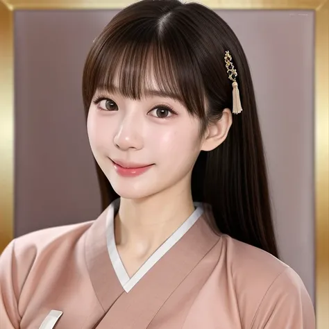 (kawaii 24 year-old Japanese highschool girl, Nogizaka idol, Korean idol), healthy female athlete body, (glossy brown hair, traditional hair style with hair ornaments:1.3), (rounded face, beautiful black eyes, single eyelid, no makeup:1.2), (looking at vie...