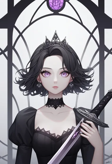 (masterpiece,Highest quality, Very detailed, beautiful, Exquisite, 16K, Full HD), ((Dark Gothic Castle Background)),((seriously,Murderous Intent:1.5)),(Pale-white flame magic),((Frills, Rhinestones and Silver,Black fluffy layered ball gown)),((Holding a sw...